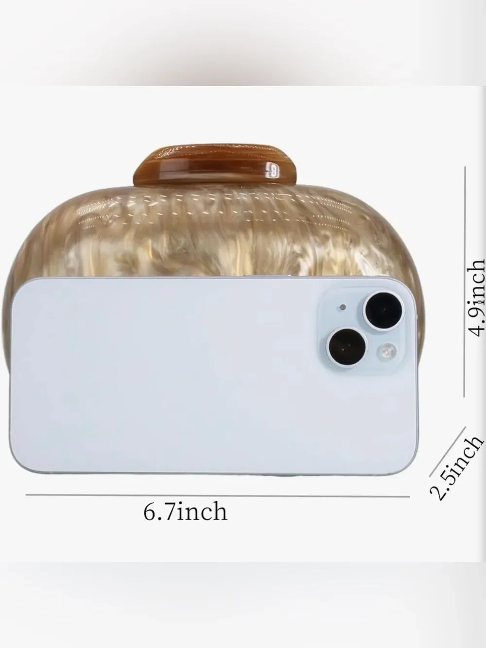 NEW Pearlescent Beige Acrylic Clutch with Amber Accent
